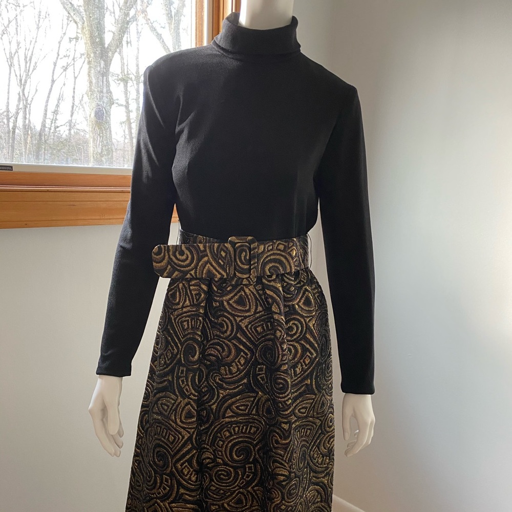VTG 60’s Elinor Simmons for Malcolm Starr MCM Black & Gold Maxi Dress Mad Men